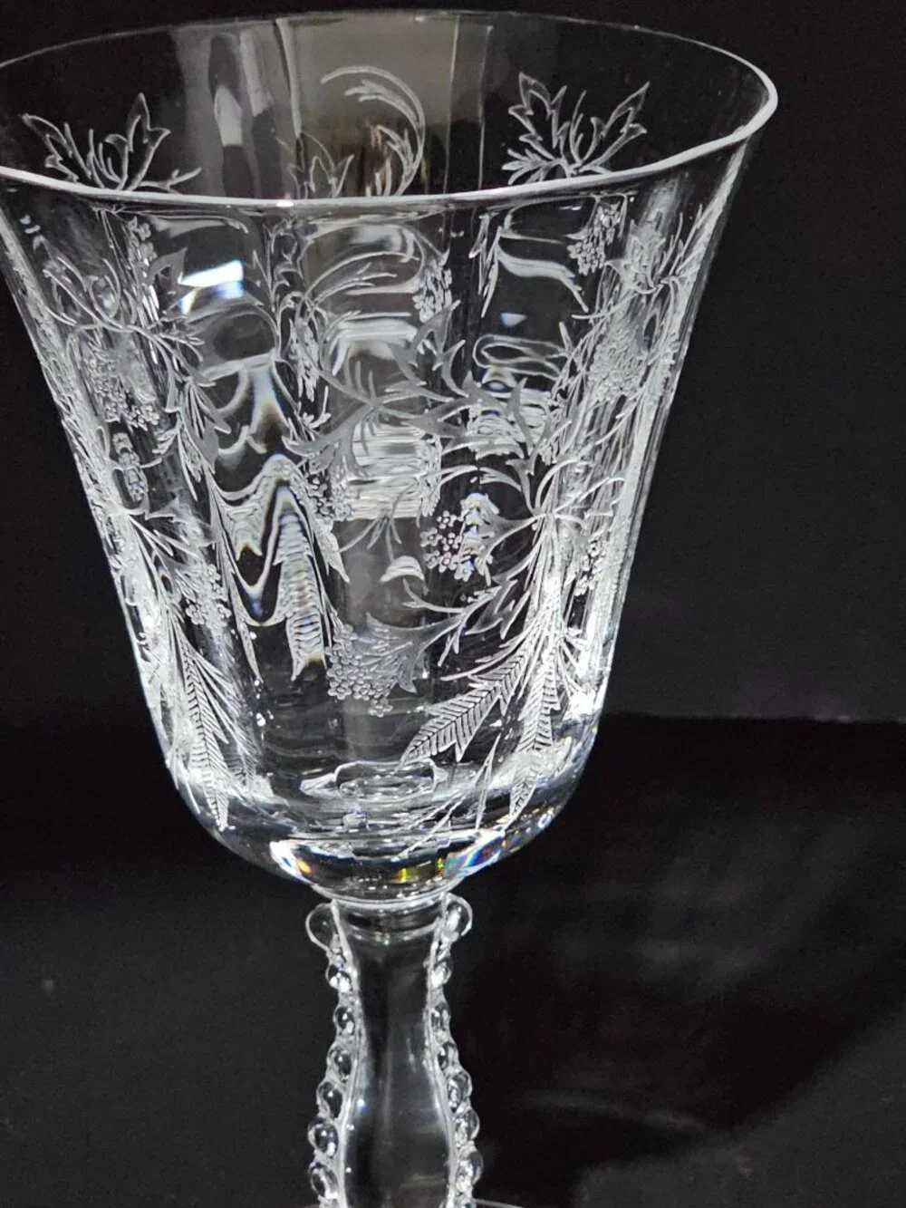 Fostoria Heather Water Goblet etched floral lace glass 9oz beaded vintage
